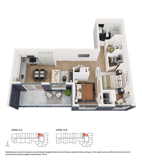 Floor plan for 2 beds, 1 bath, 634 sqft